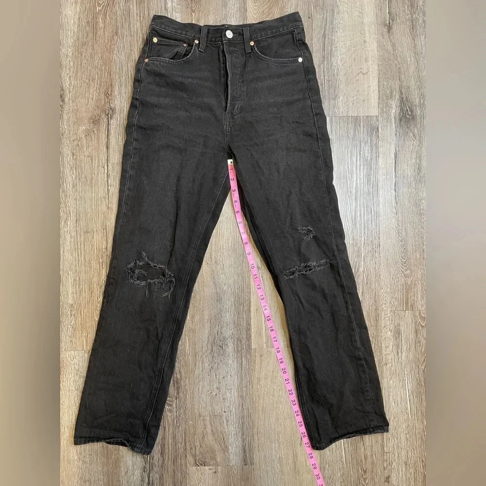 Denim Forum Aritzia The Bonet High Rise Loose Black Jeans Distressed Size 25_9